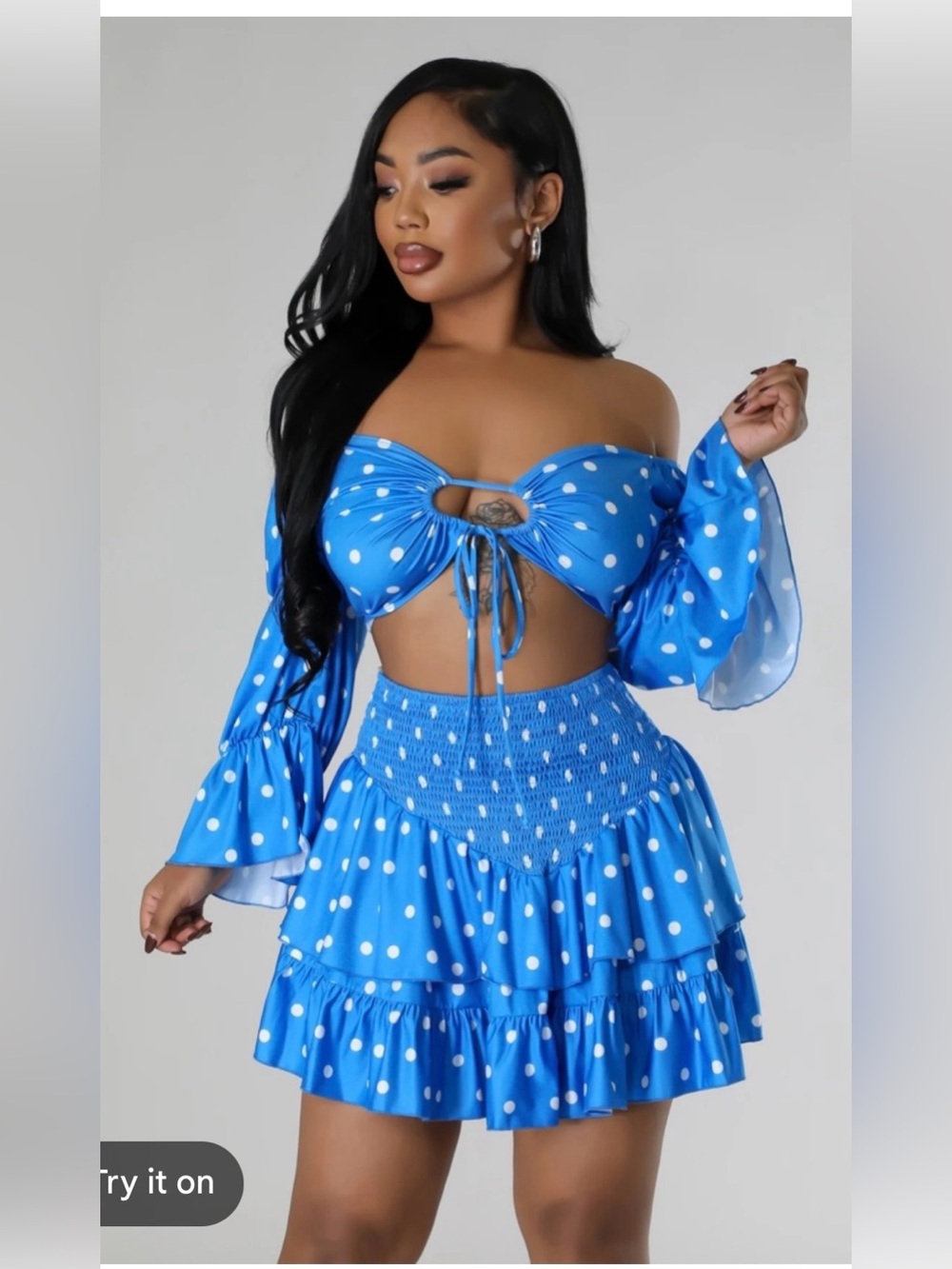 Blue Polka Dot 2 Piece Mini Skirt Set NWOT